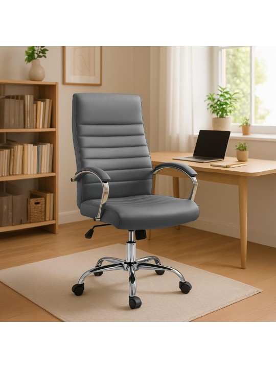 Chaise de bureau Valais simili cuir, gris