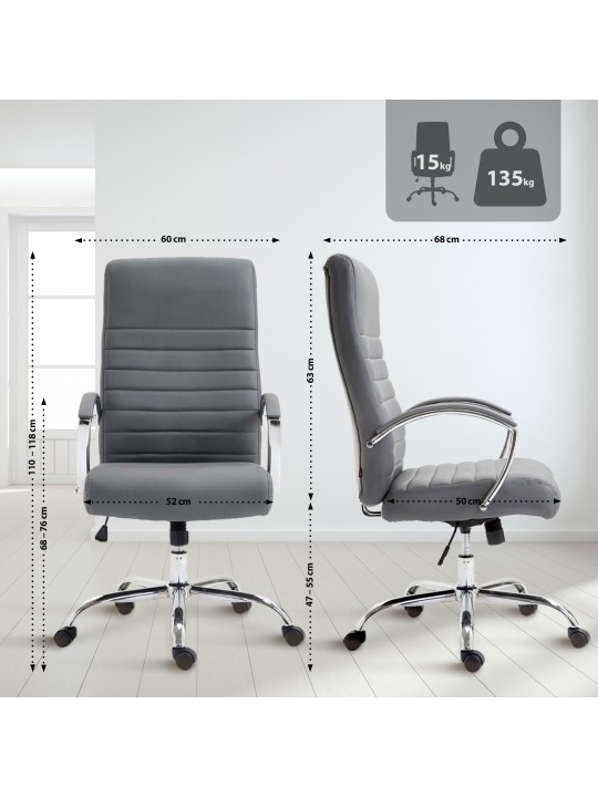 Chaise de bureau Valais simili cuir, gris