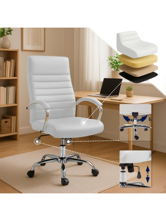 Chaise de bureau Valais simili cuir, blanc