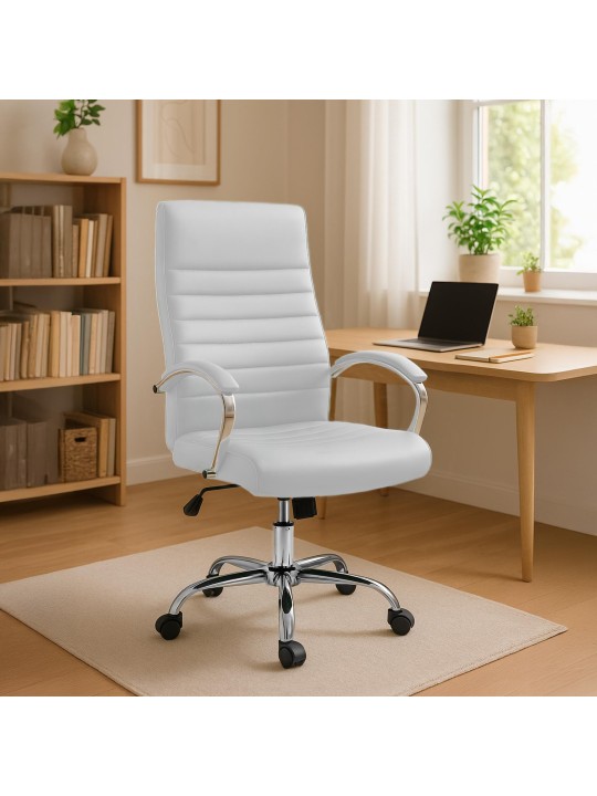 Chaise de bureau Valais simili cuir, blanc