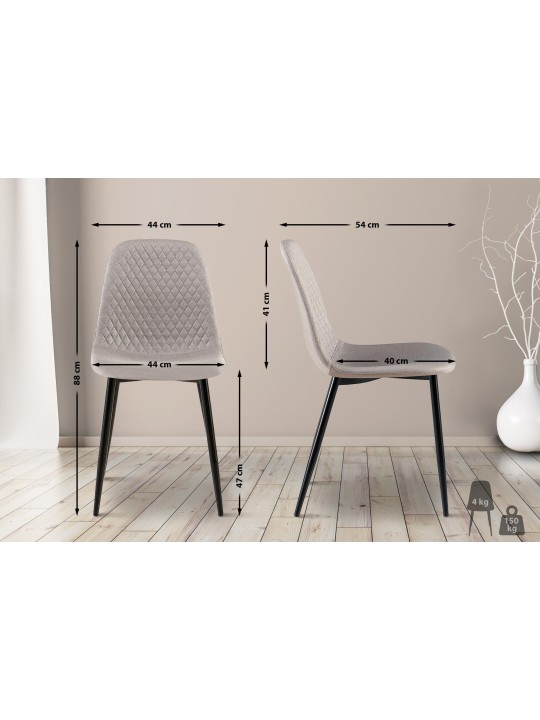 Lot de 4 chaises Giverny tissu, gris