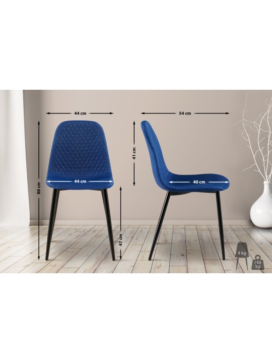 Lot de 4 chaises Giverny tissu, bleu Lot de 4 chaises Giverny tissu, bleu