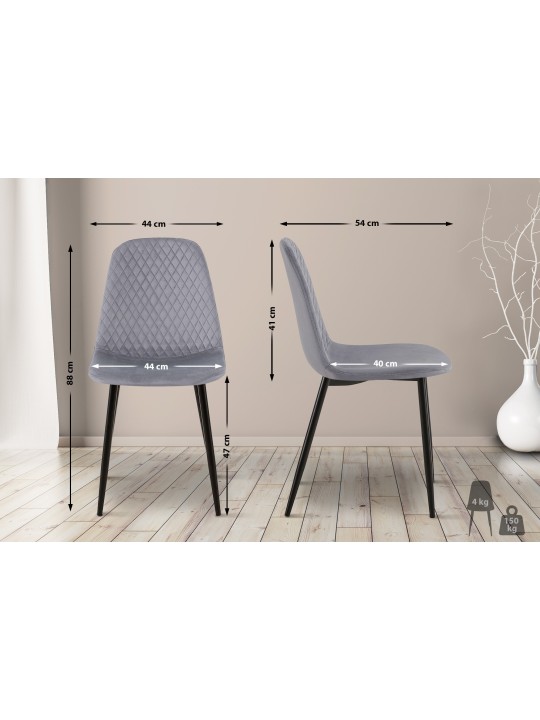 Lot de 4 chaises Giverny velours, gris