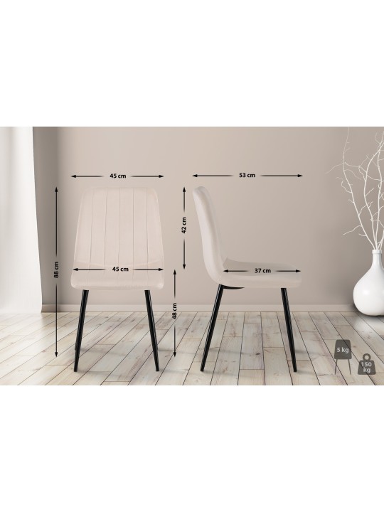 Lot de 4 chaises Dijon velours, crème