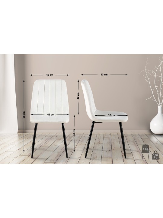 Lot de 4 chaises Dijon velours, blanc crème