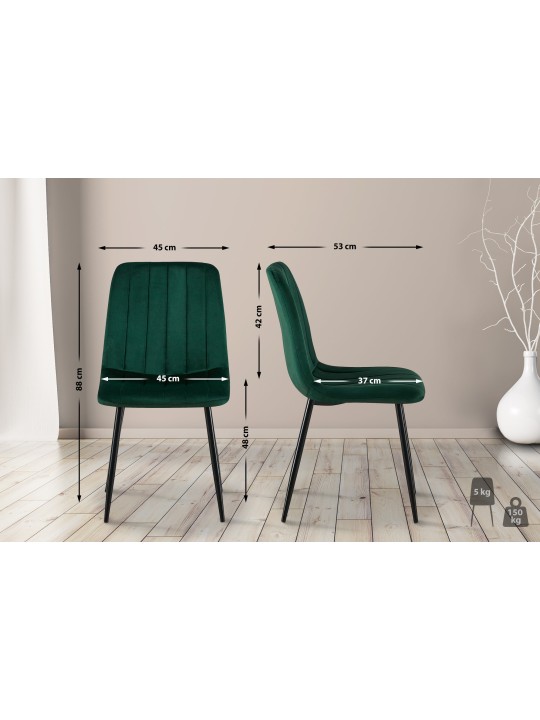 Lot de 4 chaises Dijon tissu, vert foncé