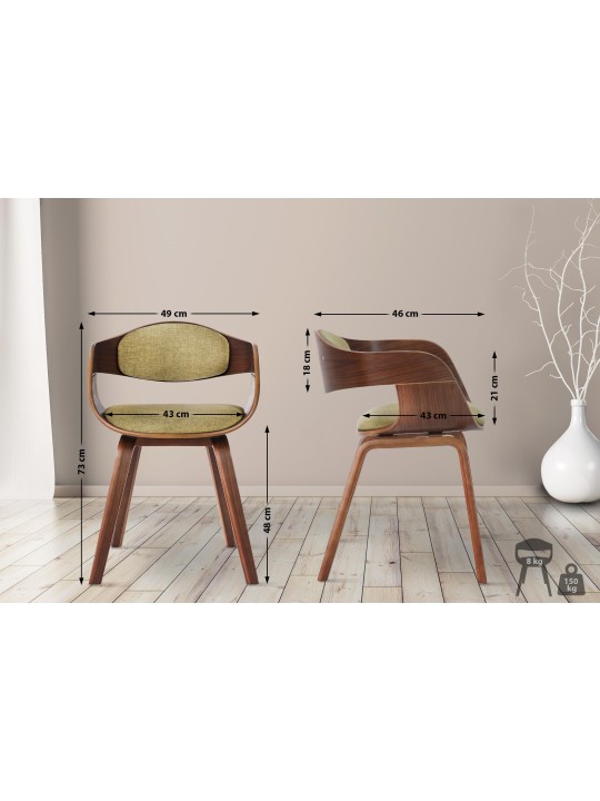 Lot de 2 chaises Kingston tissu, noyer/vert clair