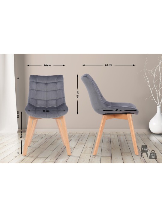 Lot de 2 chaises de salle à manger Passaic velours, gris Lot de 2 chaises de salle à manger Passaic velours, gris