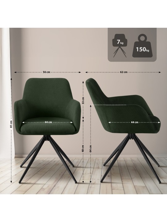 Chaise de salle à manger Olema Cord, vert