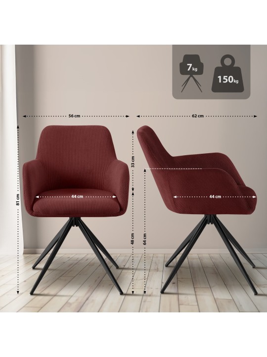 Chaise de salle à manger Olema Cord, bordeaux Chaise de salle à manger Olema Cord, bordeaux