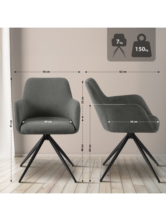 Chaise de salle à manger Olema Cord, gris Chaise de salle à manger Olema Cord, gris