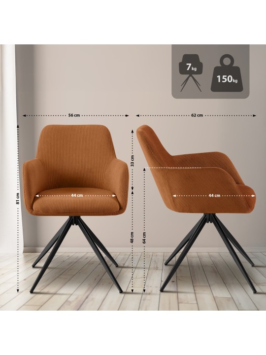 Chaise de salle à manger Olema Cord, orange