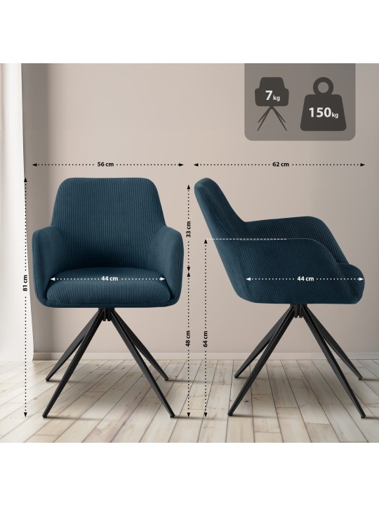 Chaise de salle à manger Olema Cord, bleu Chaise de salle à manger Olema Cord, bleu