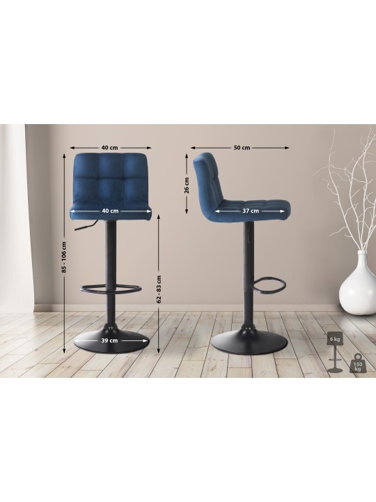 Lot de 4 tabourets de bar Feni velours, bleu