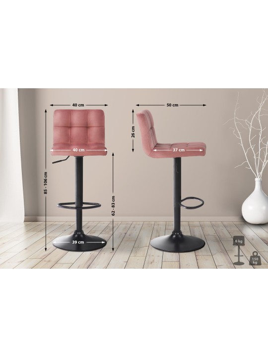 Lot de 4 tabourets de bar Feni velours, rose