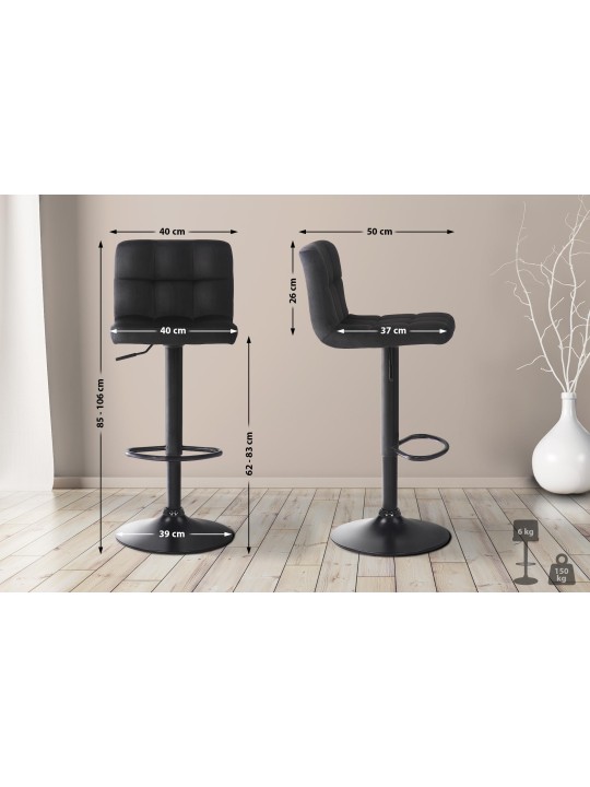 Lot de 4 tabourets de bar Feni velours, noir