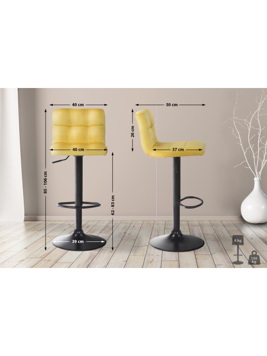 Lot de 4 tabourets de bar Feni velours, jaune