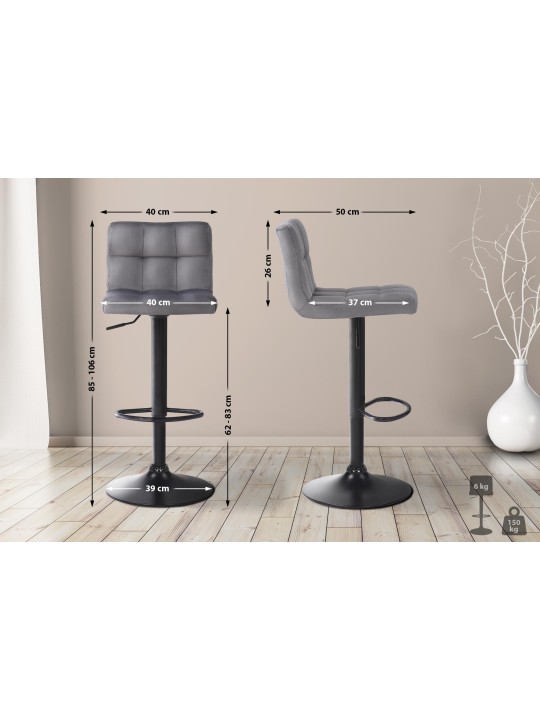 Lot de 2 tabourets de bar Feni velours, gris Lot de 2 tabourets de bar Feni velours, gris