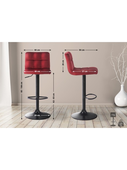 Lot de 2 tabourets de bar Feni velours, rouge