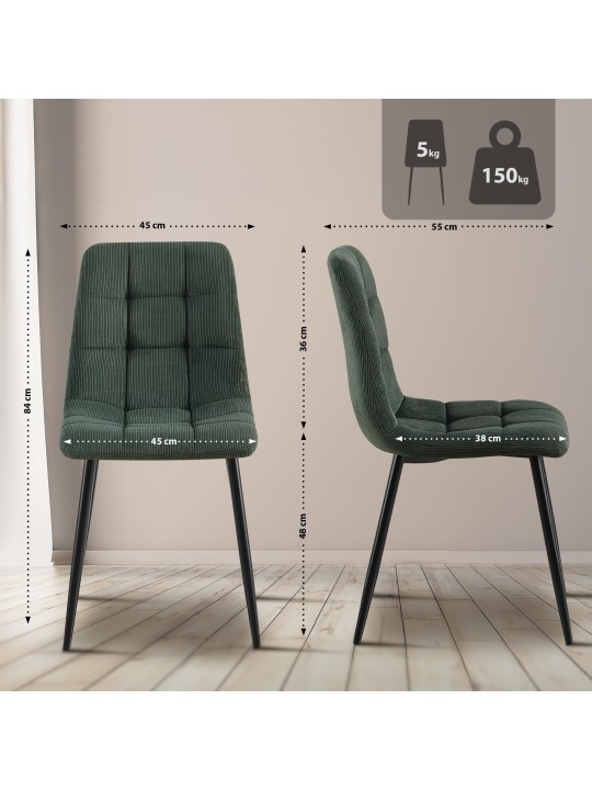 Lot de 2 chaises de salle à manger Tilde Cord, vert