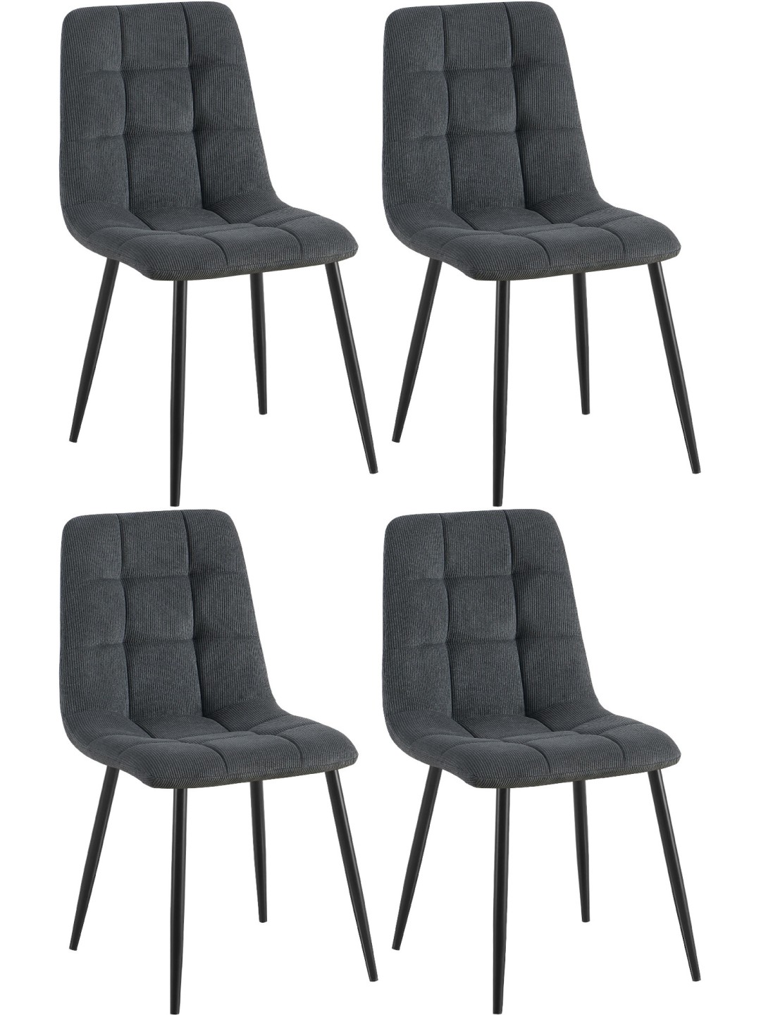 Lot de 4 chaises de salle à manger Tilde Cord, noir