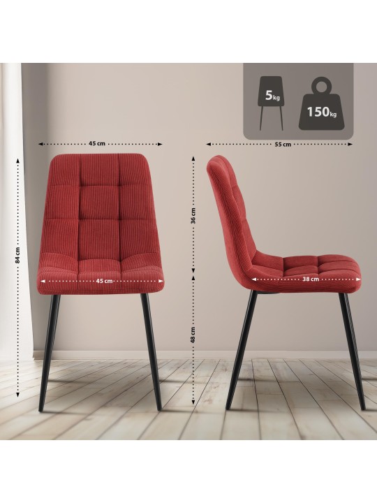 Lot de 4 chaises de salle à manger Tilde Cord, bordeaux