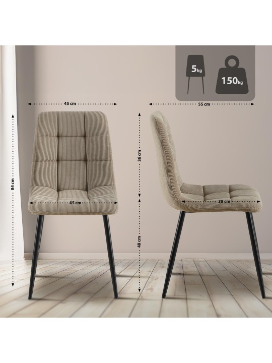 Lot de 4 chaises de salle à manger Tilde Cord, taupe Lot de 4 chaises de salle à manger Tilde Cord, taupe