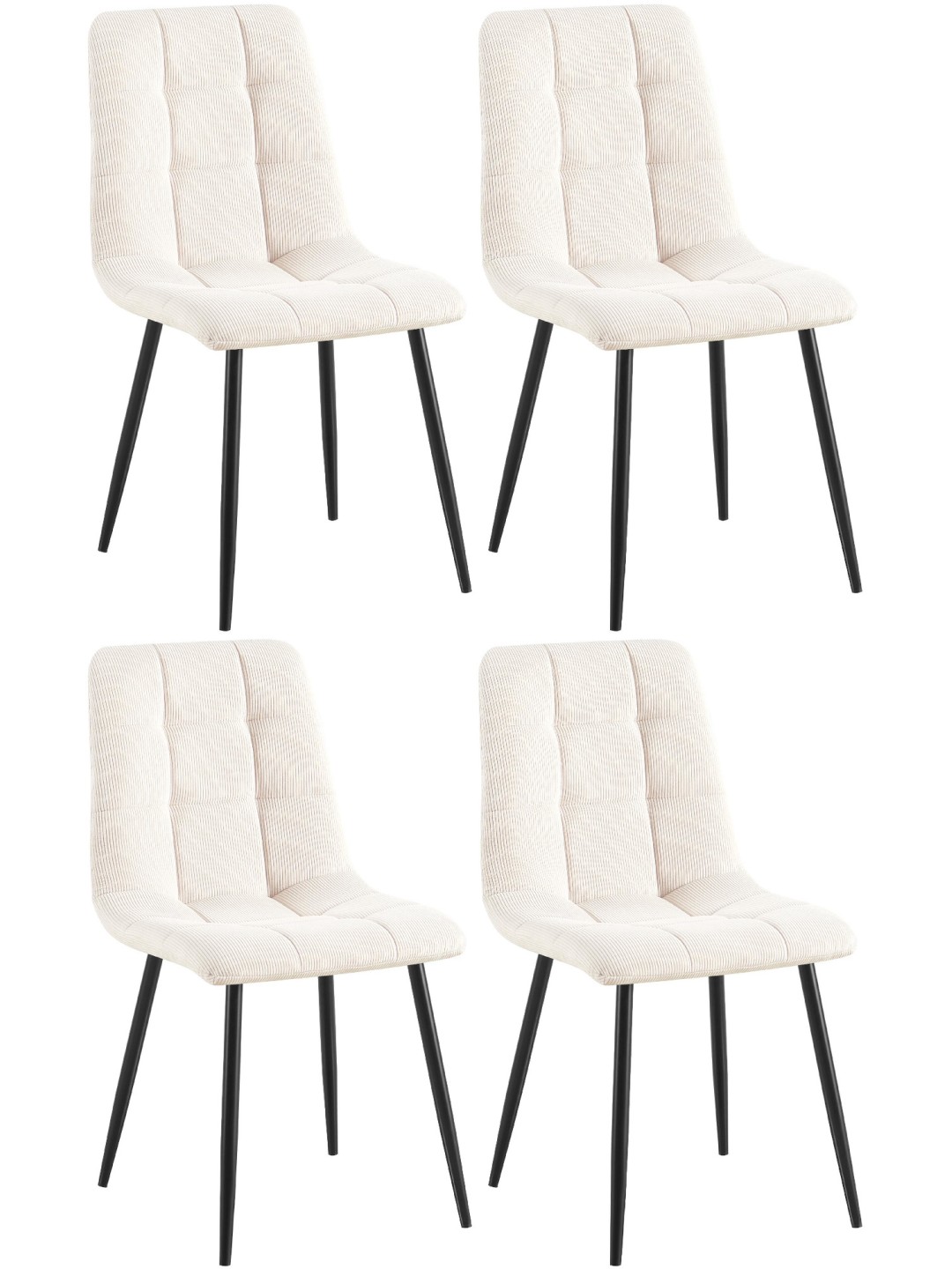 Lot de 4 chaises de salle à manger Tilde Cord, crème