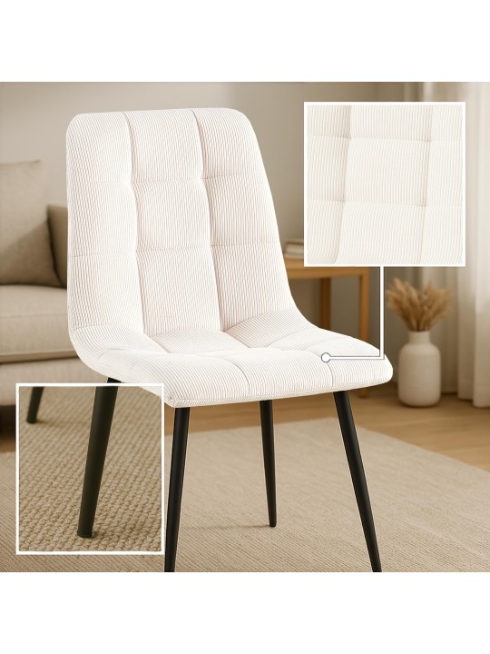 Lot de 4 chaises de salle à manger Tilde Cord, crème