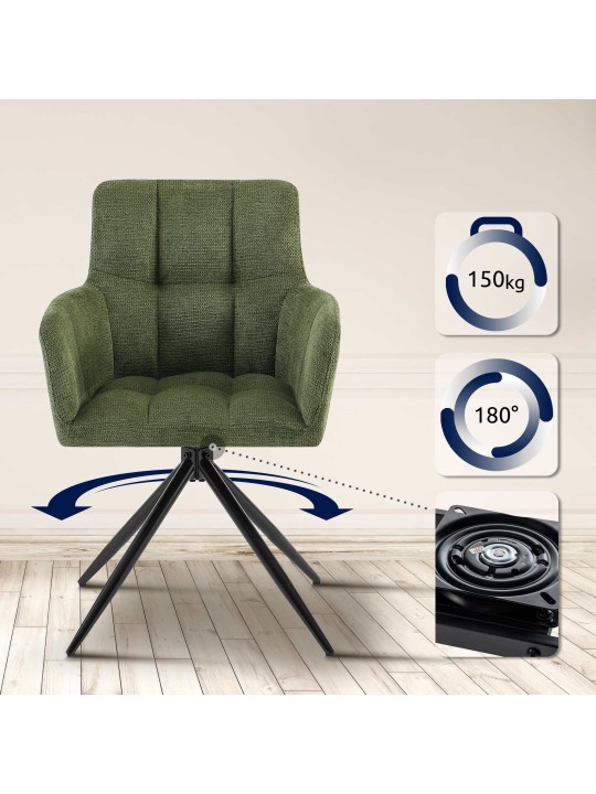 Lot de 2 chaises de salle à manger Jonah tissu, vert