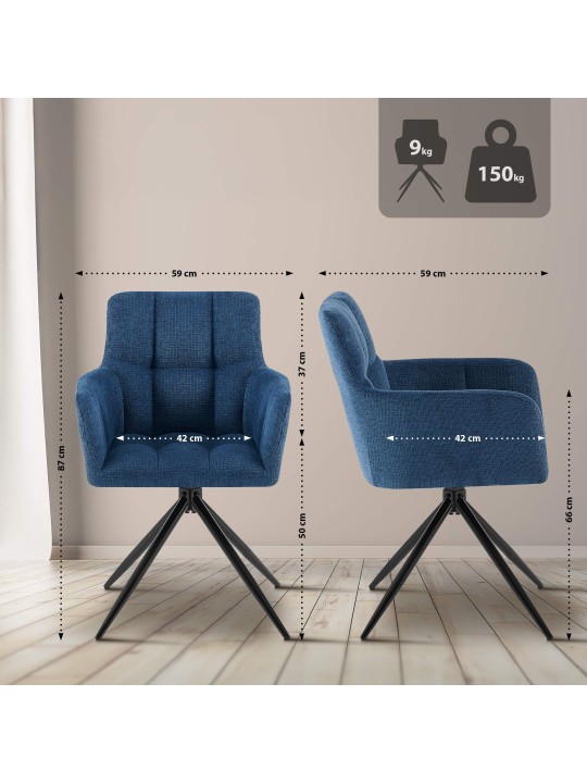 Lot de 2 chaises de salle à manger Jonah tissu, bleu foncé