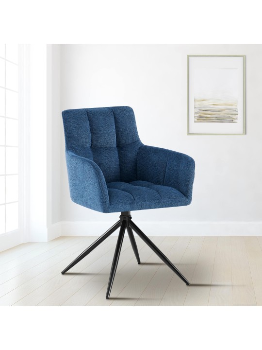 Lot de 2 chaises de salle à manger Jonah tissu, bleu foncé