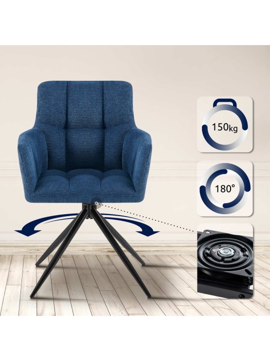 Lot de 2 chaises de salle à manger Jonah tissu, bleu foncé