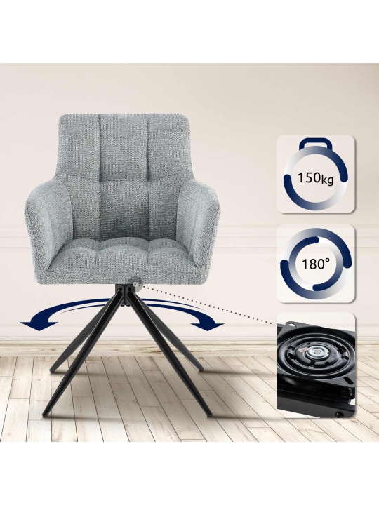 Lot de 2 chaises de salle à manger Jonah tissu, gris clair