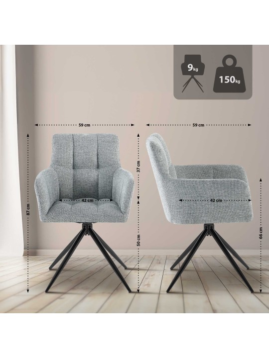 Lot de 2 chaises de salle à manger Jonah tissu, gris clair