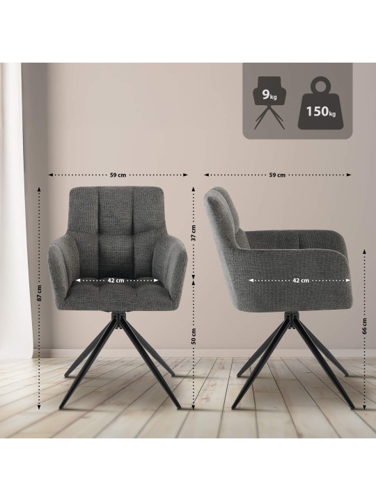 Lot de 2 chaises de salle à manger Jonah tissu, gris foncé Lot de 2 chaises de salle à manger Jonah tissu, gris foncé