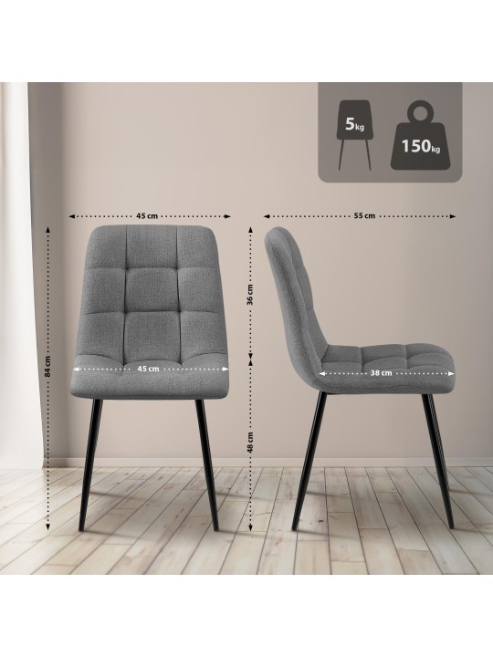 Lot de 2 chaises de salle à manger Tilde tissu, gris