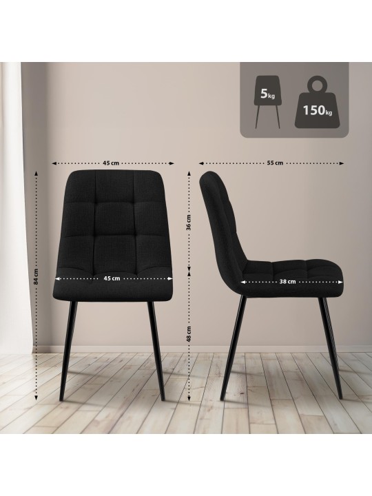 Lot de 2 chaises de salle à manger Tilde tissu, noir