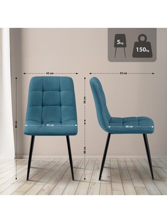 Lot de 2 chaises de salle à manger Tilde tissu, bleu
