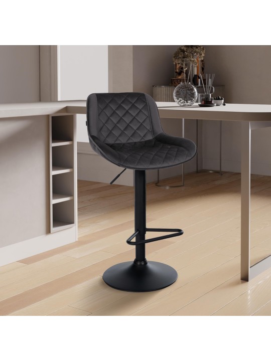 Lot de 2 tabourets de bar Kasson velours, noir