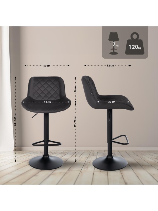 Lot de 2 tabourets de bar Kasson velours, noir