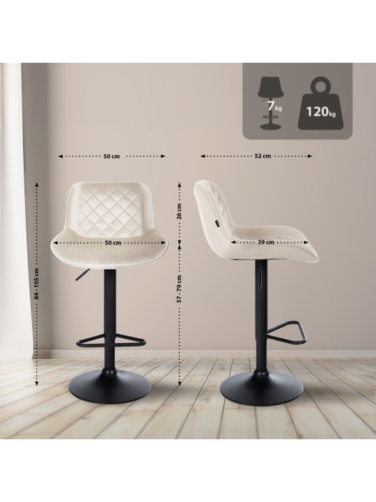 Lot de 2 tabourets de bar Kasson velours, crème Lot de 2 tabourets de bar Kasson velours, crème