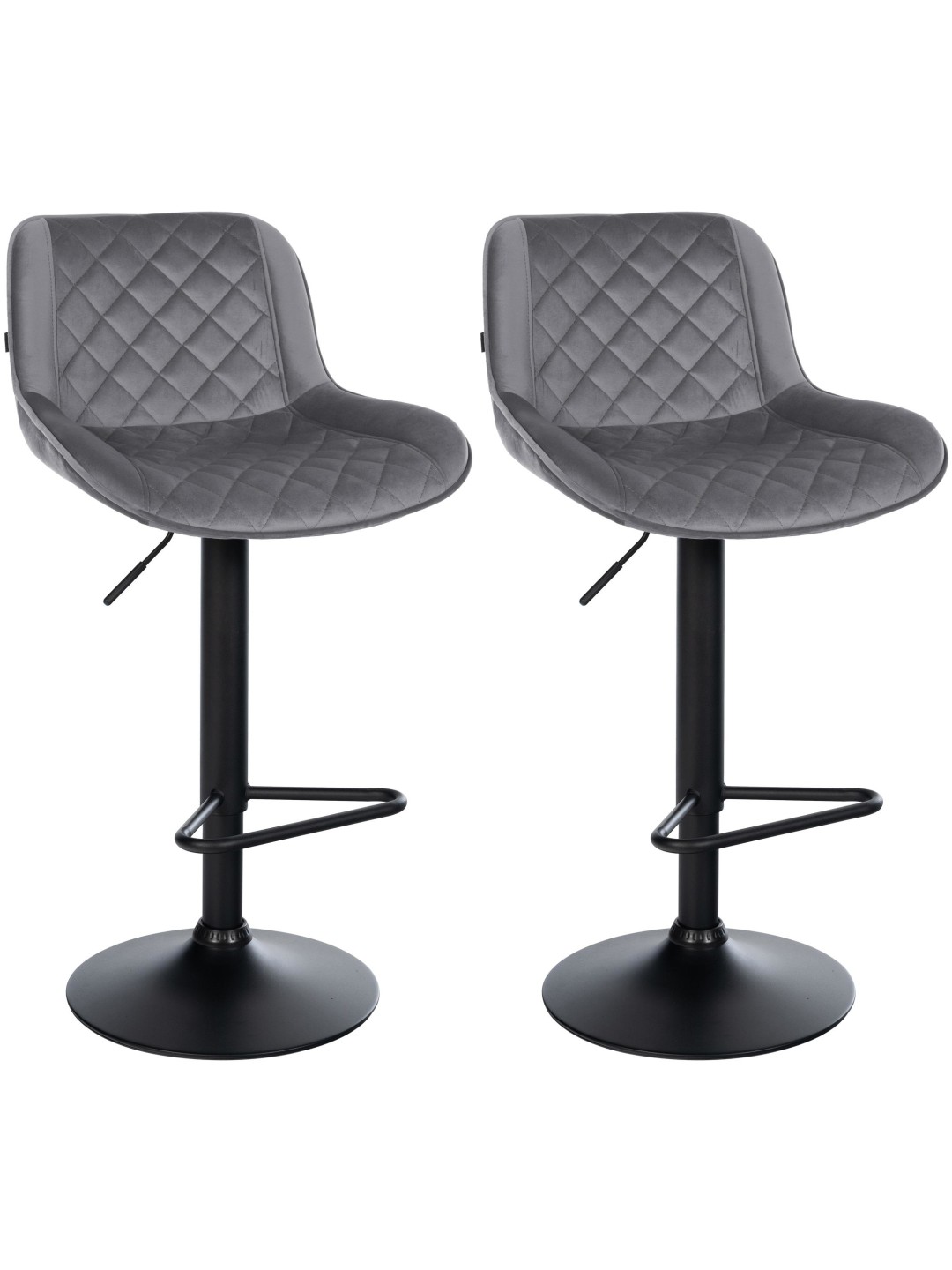 Lot de 2 tabourets de bar Kasson velours, gris foncé