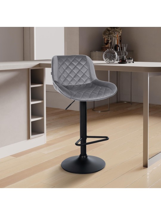 Lot de 2 tabourets de bar Kasson velours, gris foncé