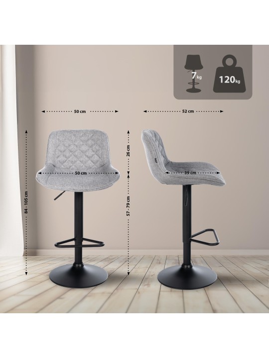 Lot de 2 tabourets de bar Kasson tissu, gris