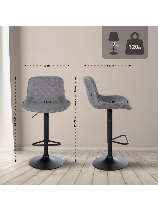Lot de 2 tabourets de bar Kasson tissu, gris foncé