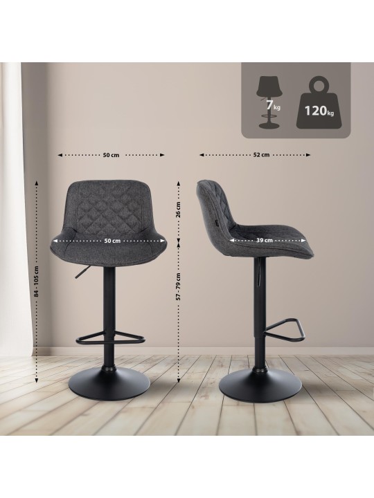 Lot de 2 tabourets de bar Kasson tissu, noir