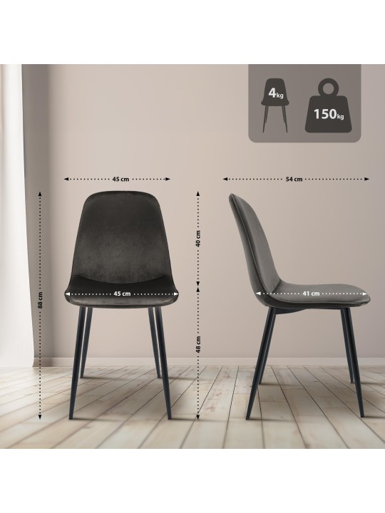 Chaise de salle à manger en velours Maryam, anthracite Chaise de salle à manger en velours Maryam, anthracite