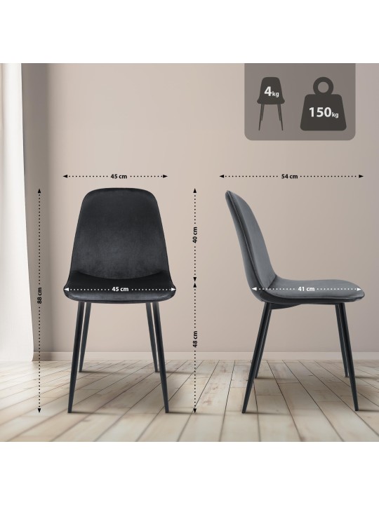 Chaise de salle à manger en velours Maryam, gris foncé Chaise de salle à manger en velours Maryam, gris foncé