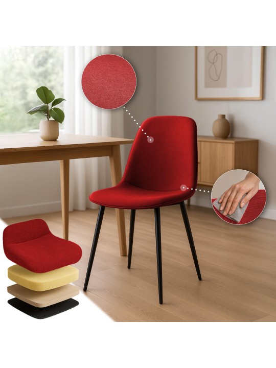 Lot de 4 chaises de salle à manger Maryam tissu, rouge